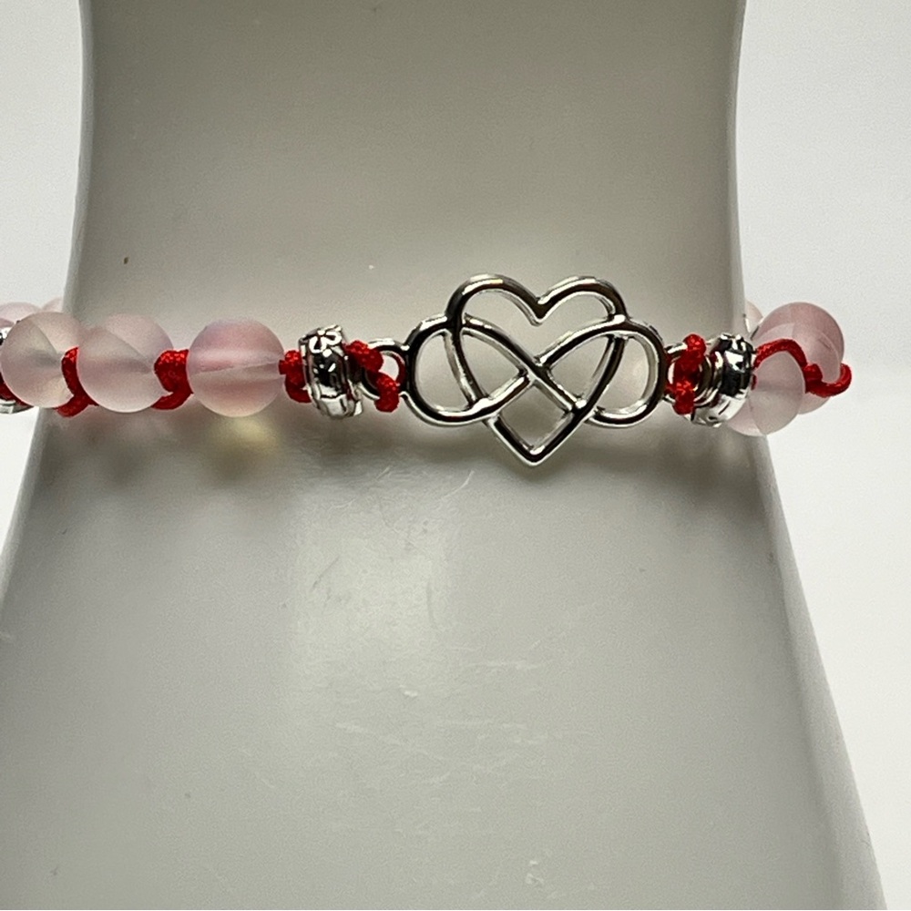 Red Mermaid Glass with Silver Heart Infinity Bracelet